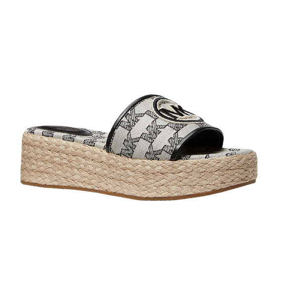 Michael Kors Sadler Logo Jacquard & Jute Wedge Sandal Naural/Black NIB - Picture 1 of 11